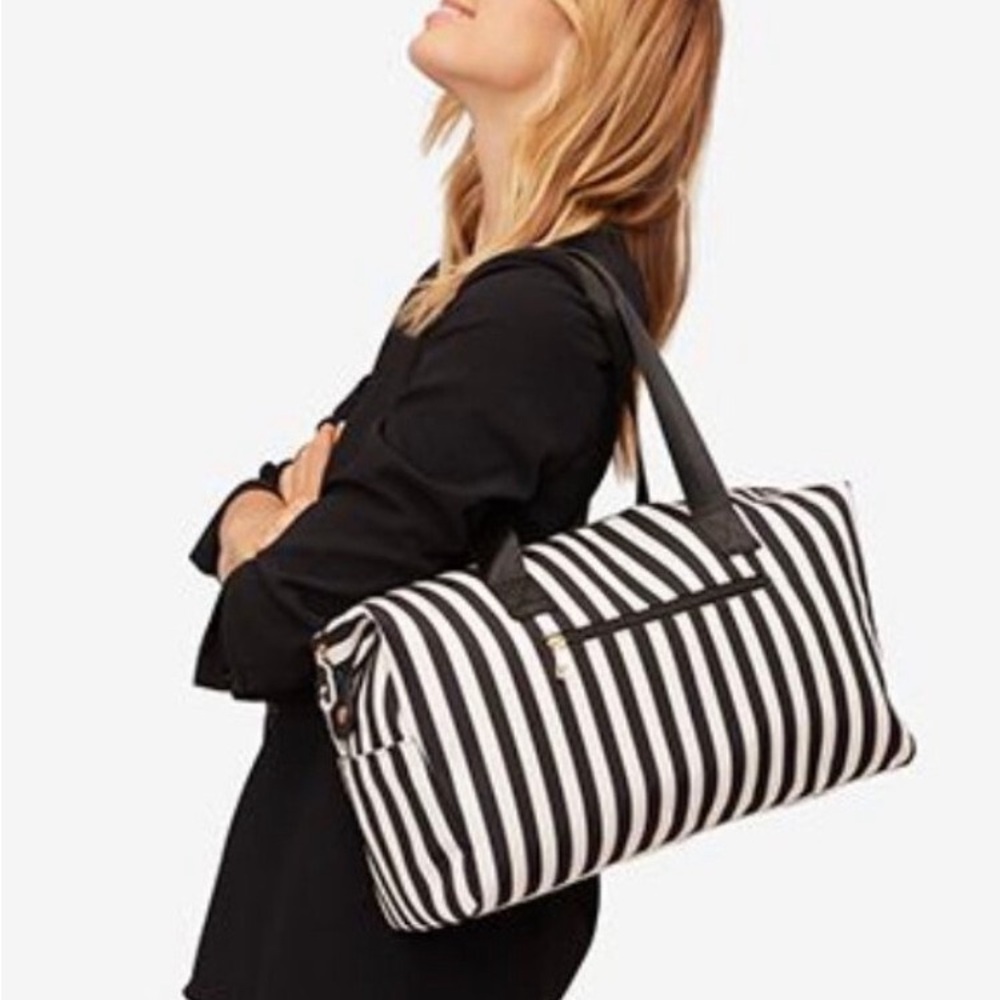 Alice + Olivia Black and White Striped Weekender Travel Bag